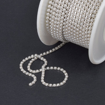 Жемчужная цепь SS6 (2,0 мм), Светлое серебро, Жемчужины пластиковые белые (ZEP-047553)