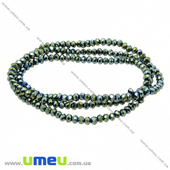 Намистини ронделі, 3х2 мм, Зелені (металік) (BUS-029891)