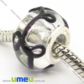 [Архів] Намистина PANDORA Lampwork, 15х10 мм, Чорно-біла, Срібло (BUS-006493)