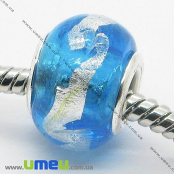 [Архів] Намистина PANDORA Lampwork, 14х10 мм, Блакитна, Срібло (BUS-007390)