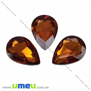 Ріволі скляний УЦЕНКА, Крапля гранована, 25х18 мм, Коричневий (KAB-013240)
