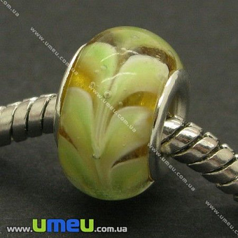 [Архів] Намистина PANDORA Lampwork, 13х9 мм, Салатова, Срібло (BUS-006933)