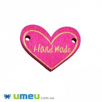Бирка деревянная Сердце «Hand made», 30х23 мм, Малиновая (PUG-047774)