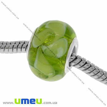 [Архів] Намистина PANDORA Lampwork, 14х10 мм, Оливкова, Срібло (BUS-019008)