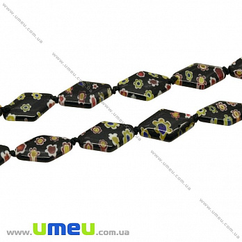 [Архів] Намистина Lampwork ромб, 18х12 мм, Чорна (BUS-004203)