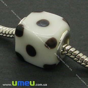 [Архів] Намистина PANDORA Lampwork квадратна, 15х12 мм, Біла, Срібло (BUS-005710)