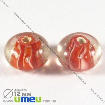 [Архів] Намистина Lampwork, 12х8 мм, Кругла плоска, Червона (BUS-002465)
