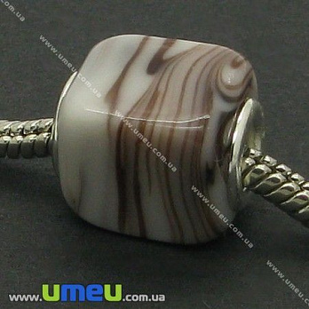 [Архів] Намистина PANDORA Lampwork квадратна, 15х12 мм, Коричнево-біла, Срібло (BUS-005711)