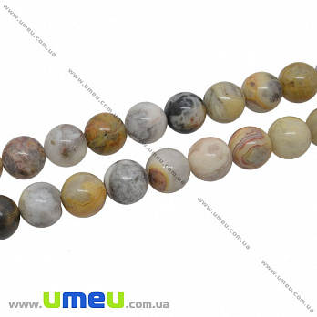 [Архів] Намистина натуральний камінь Агат мереживний (Crazy Agate), 10 мм, Кругла (BUS-034088)