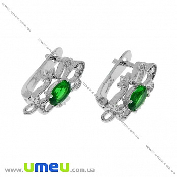 [Архів] Швензи з англійським замком Ажурні, Темне срібло, 17х12х10 мм, Зелені (OSN-031763)