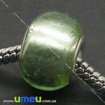 [Архів] Намистина PANDORA Lampwork, 14х10 мм, Зелена, Срібло (BUS-007386)