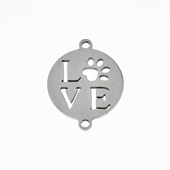 Коннектор из нерж. стали Love и лапка, 20х16 мм, Темное серебро (STL-061409)