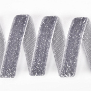 Стрічка оксамитова з люрексом, 10 мм, Сіра зі сріблом (LEN-061116)