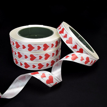 Стрічка поліпропіленова, Серця, 20 мм, Біла (LEN-060445)