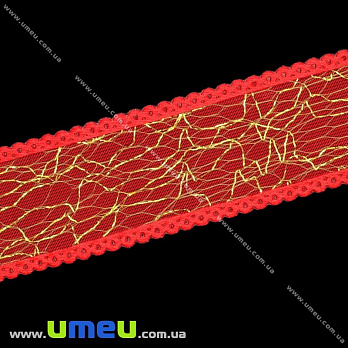 Тесьма тисненая с люрексом, 25 мм, Красная (LEN-012771)