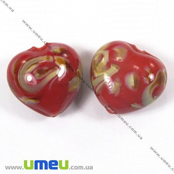 [Архів] Намистина Lampwork Серце, 16х15 мм, Червона (BUS-002477)