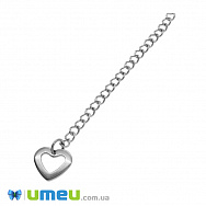 Ланцюг-подовжувач з нерж. сталі з кінцевиком, 6 см, Темне срібло, 4х3 мм (ZEP-049008)