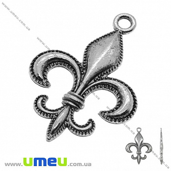 [Архів] Підвіска металева «Fleur-de-lis» (двухстор.), Античне срібло, 28х20 мм (POD-001839)