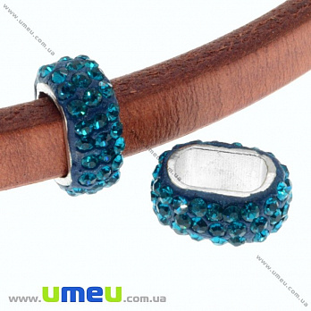 Намистина Regaliz (Licorice) зі стразами, 16х13х7 мм, Бірюзова (BUS-016907)