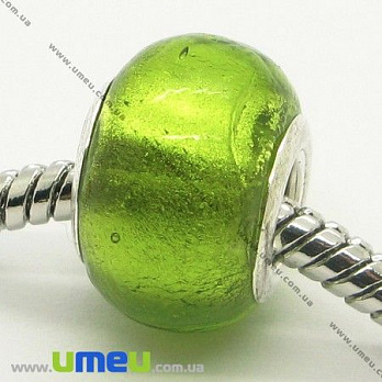 [Архів] Намистина PANDORA Lampwork, 14х10 мм, Зелена, Срібло (BUS-007381)