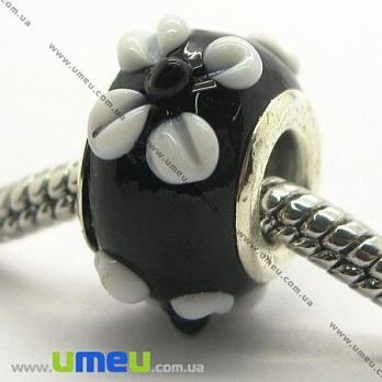 [Архів] Намистина PANDORA Lampwork, 14х10 мм, Чорна, Срібло (BUS-004544)