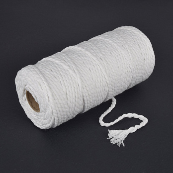 Шнур для макраме хлопковый крученый, 4 мм, Белый (LEN-063024)