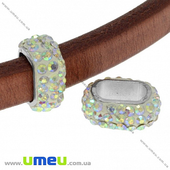 Намистина Regaliz (Licorice) зі стразами, 16х13х7 мм, Біла АВ (BUS-016913)