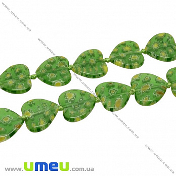 [Архів] Намистина Lampwork серце, 16х16 мм, Зелена (BUS-004209)
