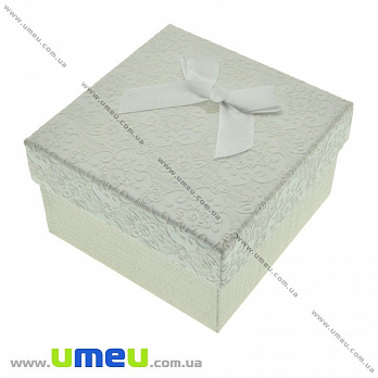 Подарункова коробочка Квадратна з візерунком, 8,5х8,5х5,5 см, Біла (UPK-023097)