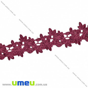 Тасьма тиснена Трояндочки, 20 мм, Бордова (LEN-025659)