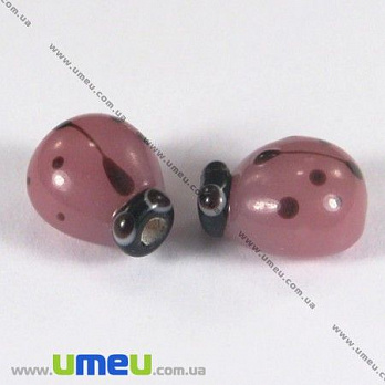 [Архів] Намистина Lampwork Божа корівка, 12х10х8 мм, Рожева (BUS-002454)