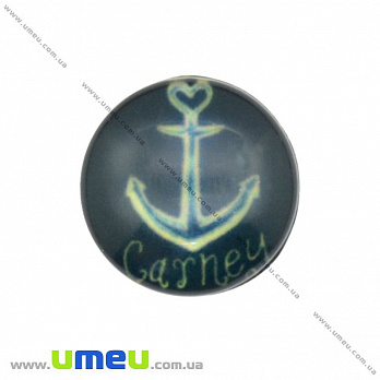 Кабошон скляний з принтом Морський якір, 16 мм, Круглий (KAB-017658)